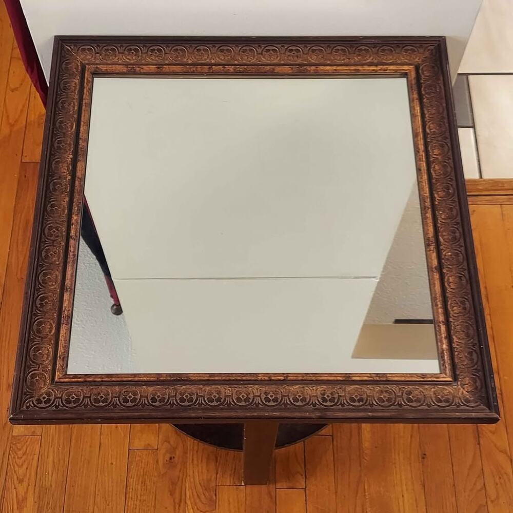 Carved Wood Ornate Square Framed Wall Mirror 19.5" x 19.5" in Bronze Finish